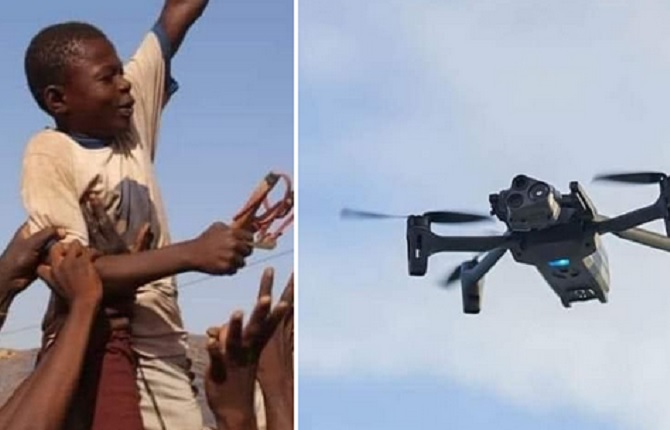 burkinabe kaya un jeune abat un drone a l aide d un lance pierre