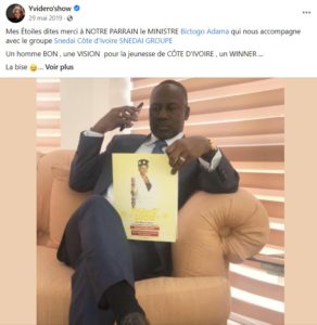Yvidero remercie Adama Bictogo en mai 2019 sur son profil