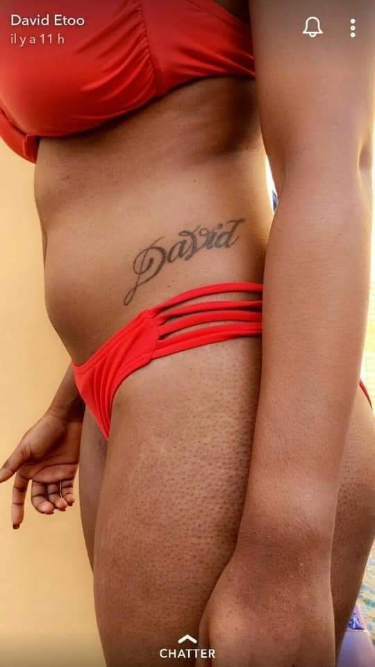 Le tatouage de la femme de David Eto'o qui a fait jaser la toile et poster par David Eto'o lui-même 
