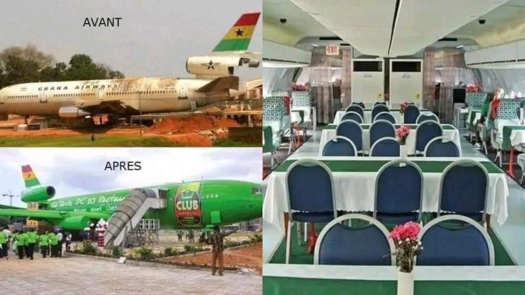 L'épave de avion transformée en restaurant au Ghana.