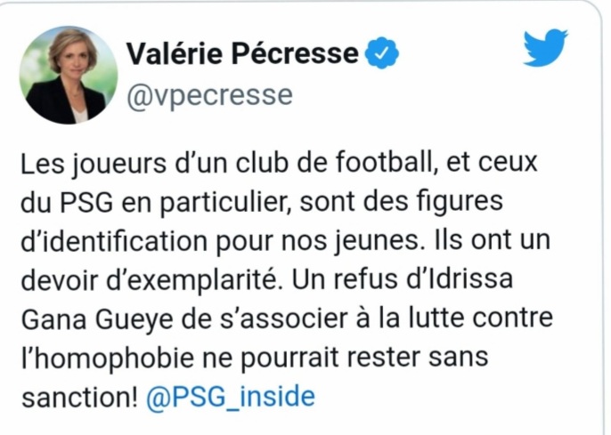 Capture d'écran du post Twitter de Valérie Pécresse 