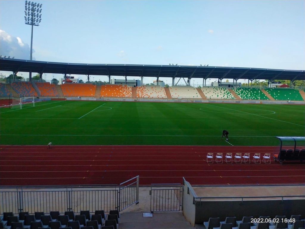 Le nouveau stade de Yamoussoukro. Photo prise le jeudi 02 juin 2022. Lieu de la rencontre du prochain match de la côte d'ivoire.