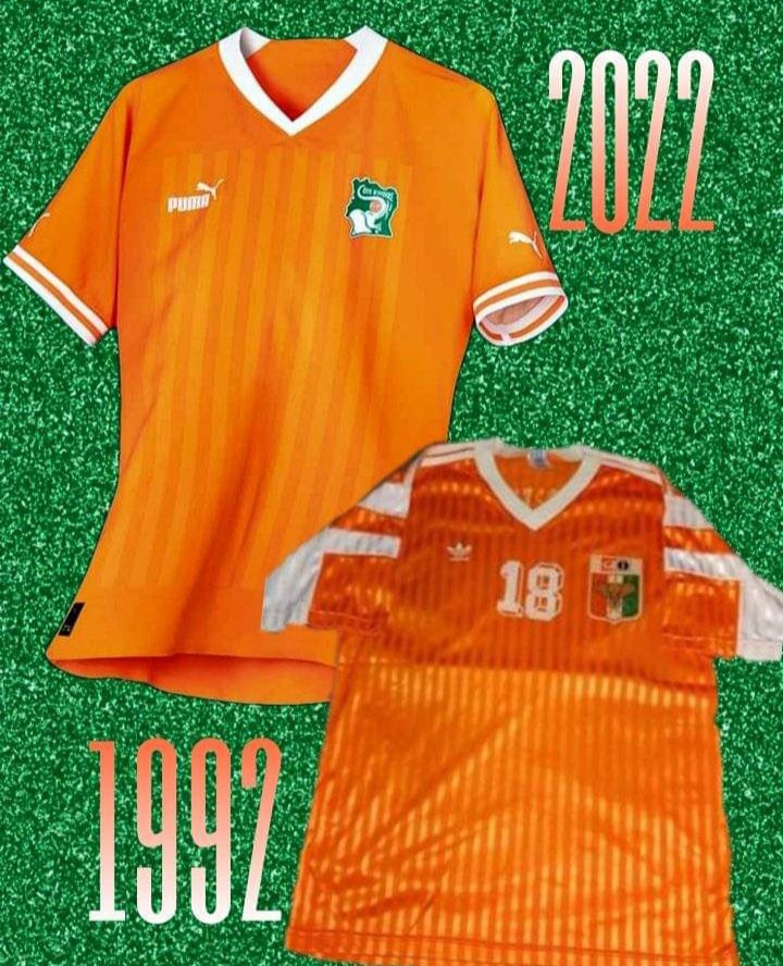 Les maillots ivoirien de 2022 et 1992