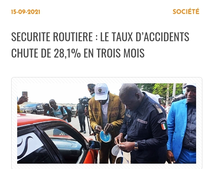  Le taux d'accidents de la circulation en Côte d’Ivoire avait chuté de 28,1 %