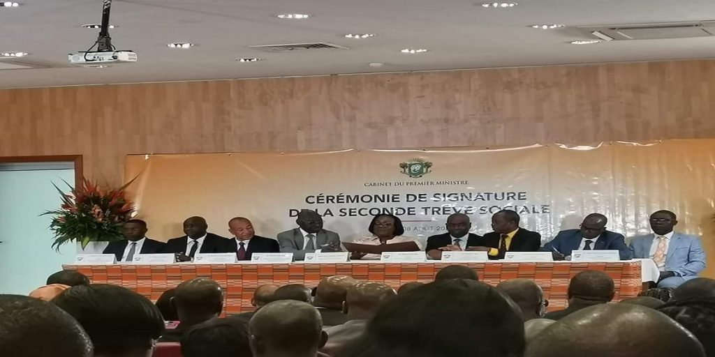 Ce lundi 08 aout 2022, une trêve sociale entre le gouvernement de Côte d’Ivoire et les organisations syndicales a été signé.