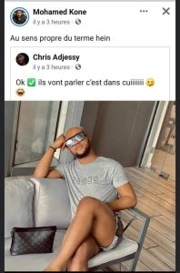 Un clash opposant Chris Adjessy et Mohamed Koné est vite partie en vrille, obligeant ce dernier à supprimer ses publications sur Facebook.
