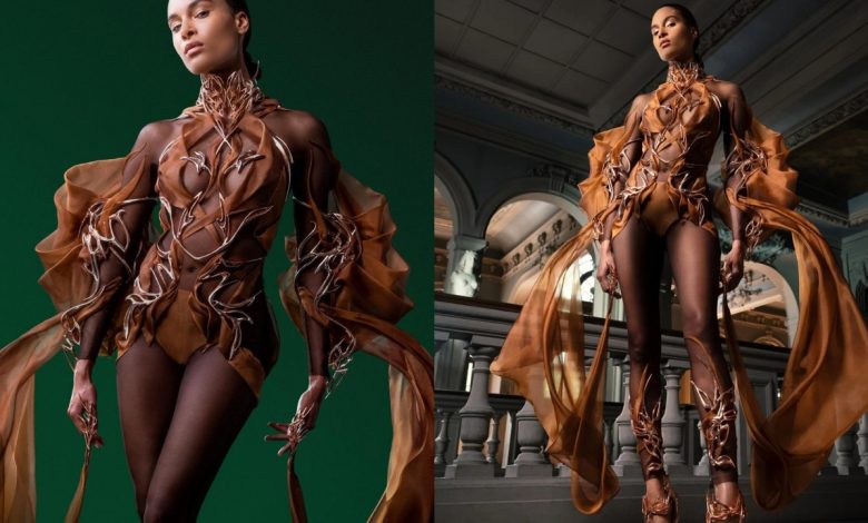 La première robe haute couture faite à base de fèves de cacao usagées présentée à la fashion week 3