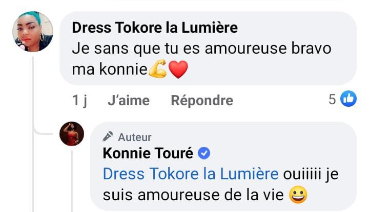Konnie Touré amoureuse de la vie répond en commentaire à une abonnée 