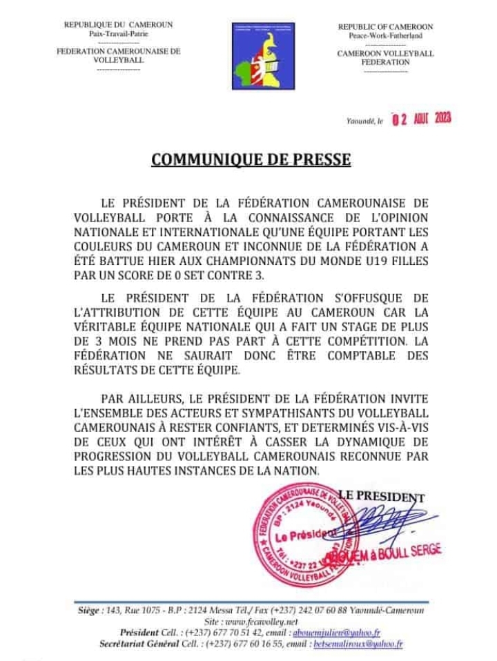 Communiqué de la Fecavolley