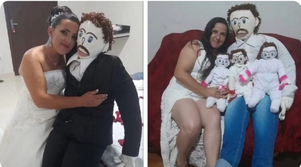 Meirivone Rocha Moraes, une Brésilienne de 37 ans, prétend mener une vie de famille "compliquée" en étant mariée à une poupée de chiffon grandeur nature