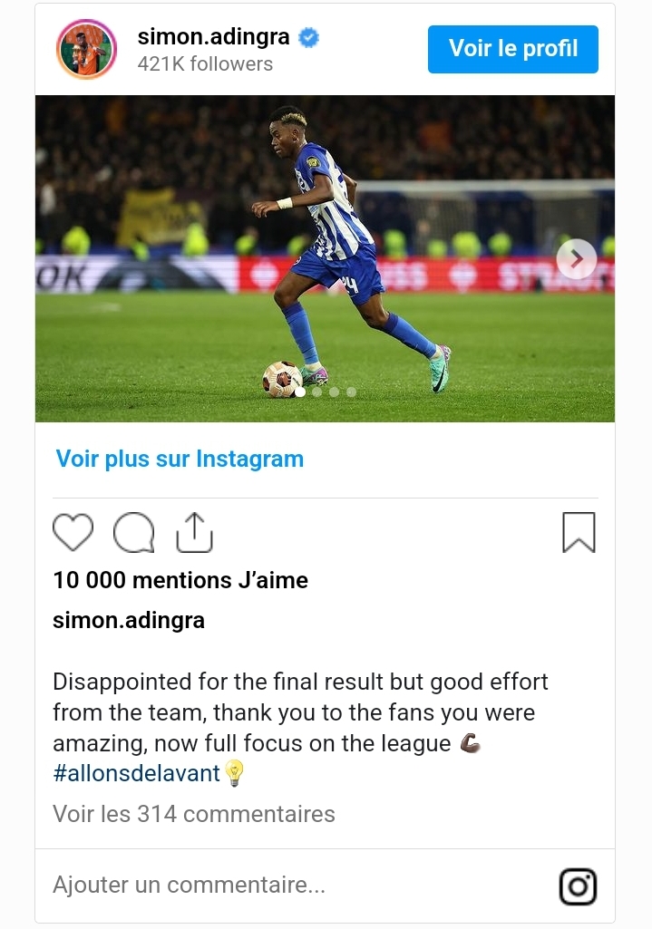 Simon Adingra, post Instagram 